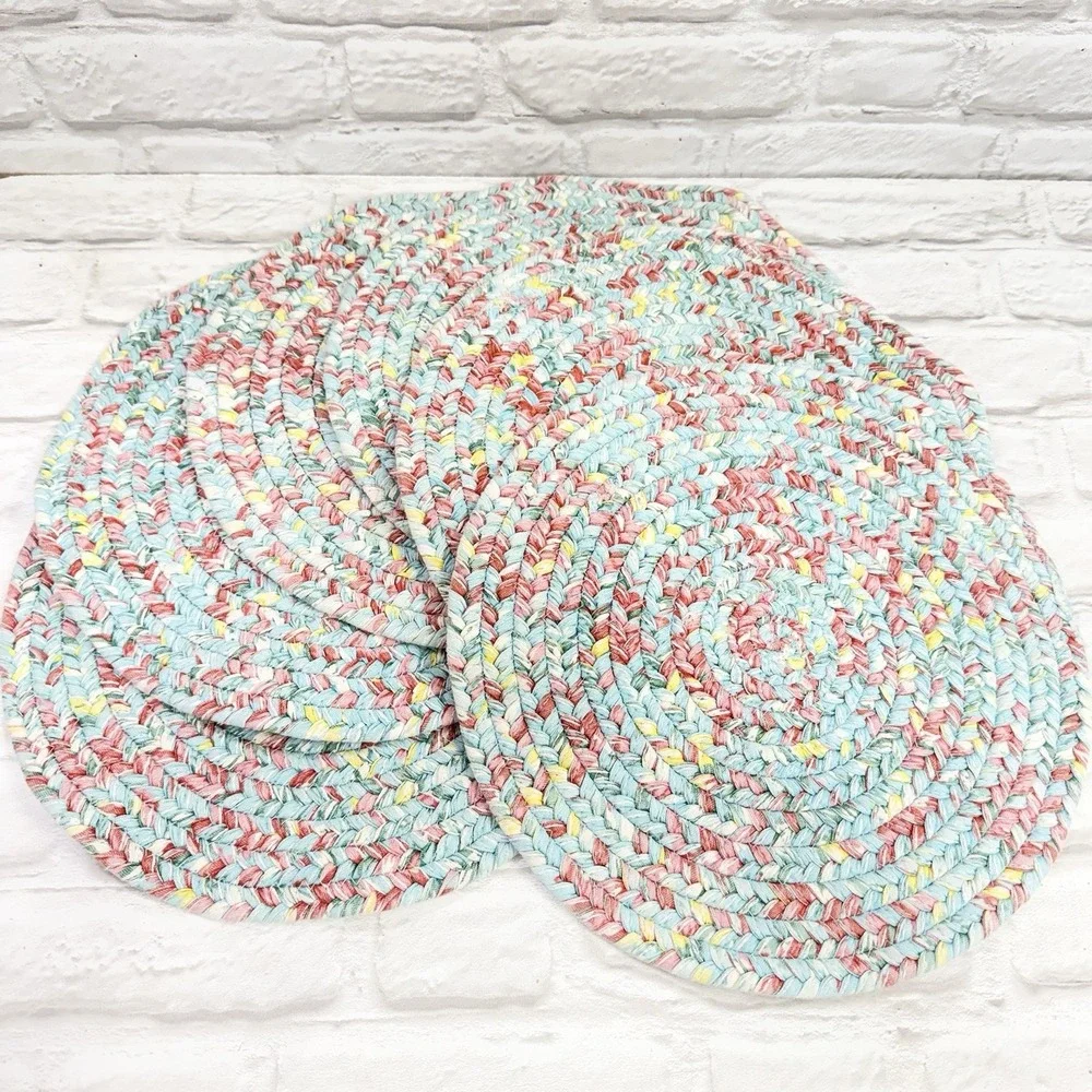 Vtg Pioneer Woman 6 Braided Placemats Reversible Floral Round Cottage Farmhouse